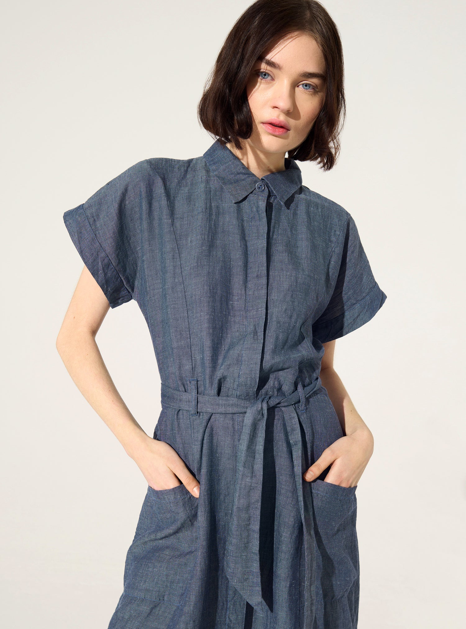 Loose-fitting blue linen and cotton dress Cotlac Loose-fitting blue linen and cotton dress Cotlac